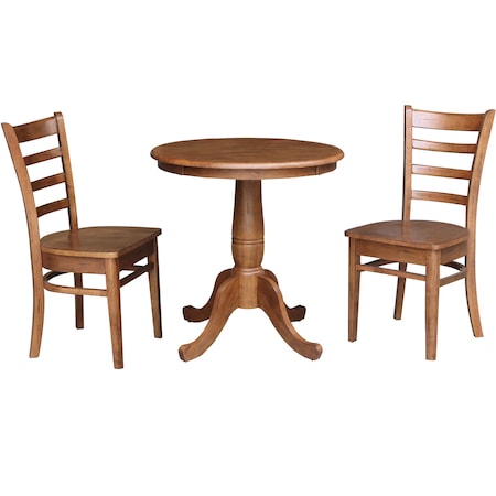 International Concepts Round 30 in Rd Top Pedestal Table, 2 Emily Chairs, Distressed Oak, 30 W, 30 L, 29.1 in H, Wood K42-30RT-C617-2